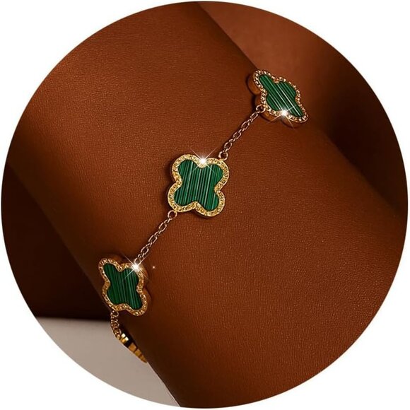 18K Gold Plated Clover Bracelet for Women Fashion Simple Four Leaf Lucky Flower - Picture 1 of 9
